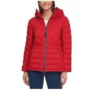 Tommy Hilfiger Women's Hooded Stretch Shell Quilted Jacket Size Large Q9